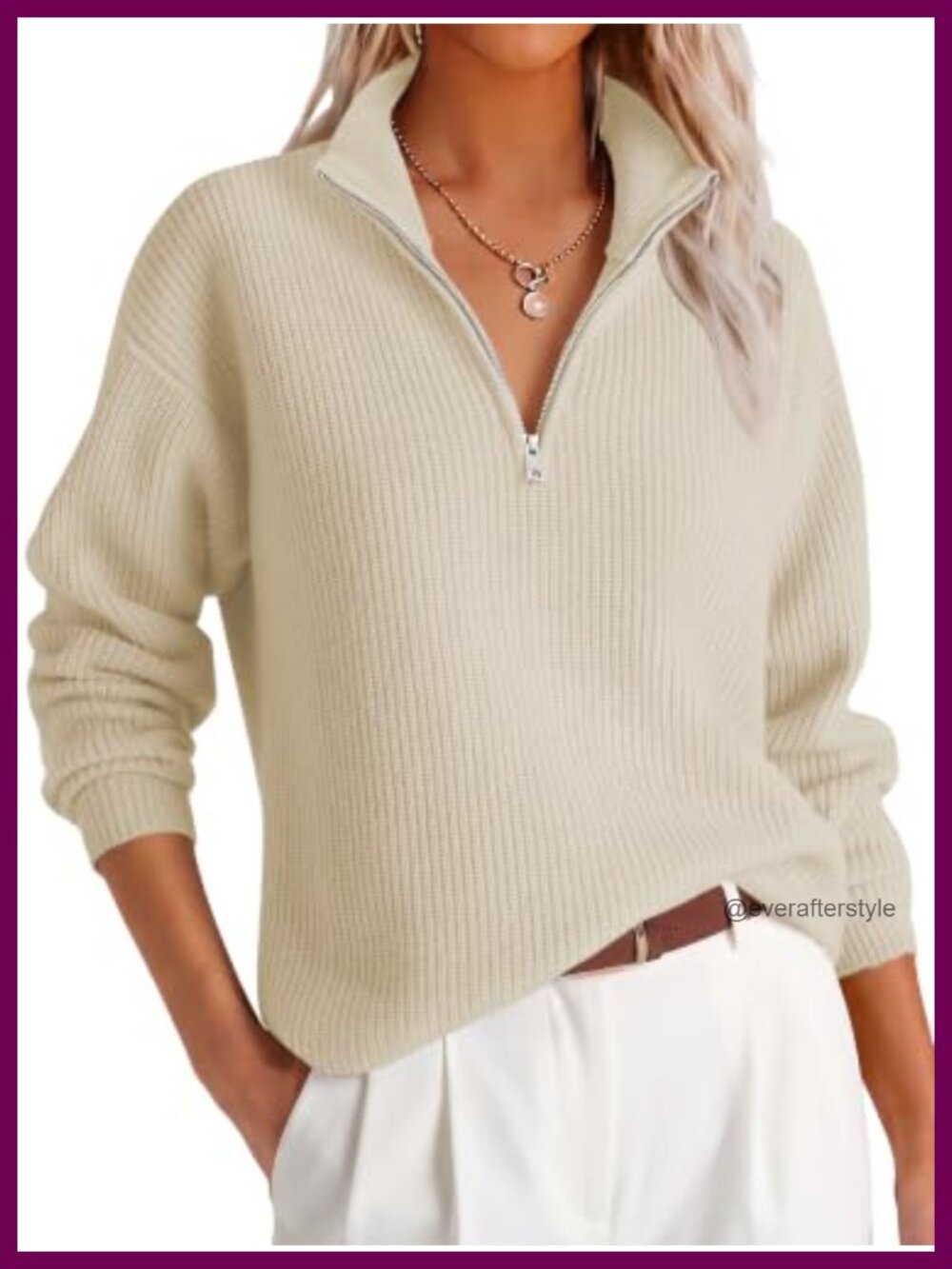 Womens Cropped Quarter Zip Pullover Sweater Loose Fit Fall Winter